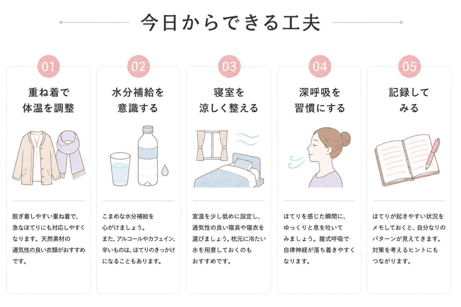ホットフラッシュに対処するための5つのヒントを示すインフォグラフィック