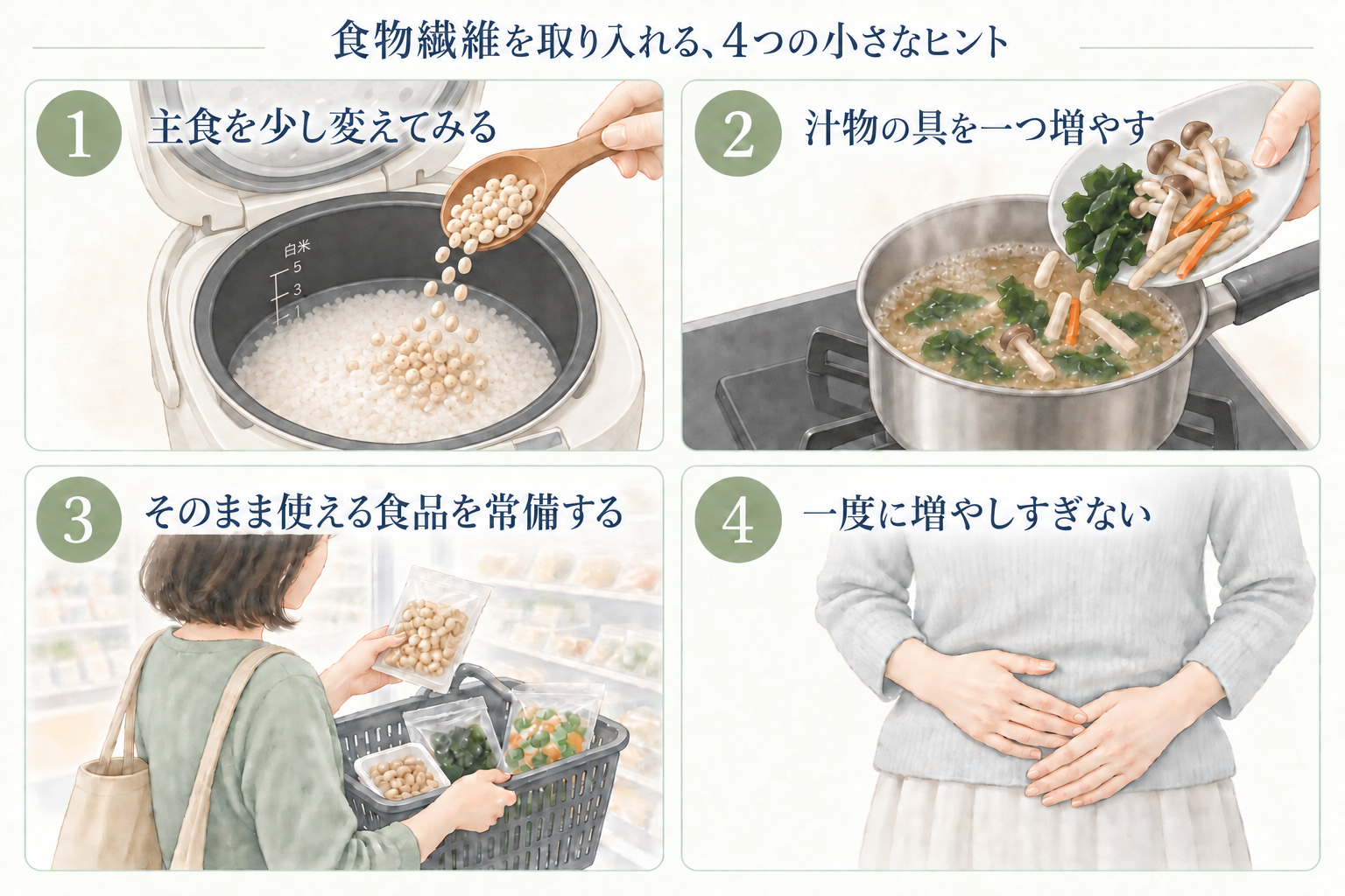 大豆ときのこの具だくさん味噌汁のイメージ
